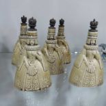 Five ceramic scent flasks in the form a Regal lady