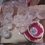 A Paragon cup and saucer together with five wine glasses and four port glasses