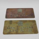 Two brass door plates, Gentleman's and Ladies rest