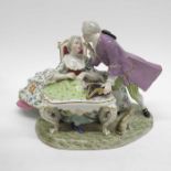 Meissen style figure group, lady at a sewing table