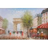 Burney, Parisian Street Scene, oil on canvas, sign