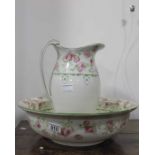 Staffordshire printed wash bowl and jug decorated