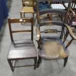 Two regional chairs including a Midlands elm seated ladder back armchair and a bar back chair