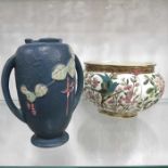 A Roseville pottery twin handled vase, cylindrical
