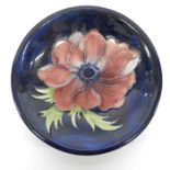 William Moorcroft, anemone pattern blue glazed pla
