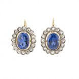 A pair of 9ct gold synthetic sapphire and rose-cut diamond cluster earrings