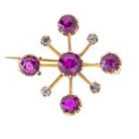 A late Victorian gold, Burmese ruby and diamond star brooch