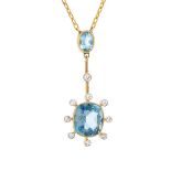 An 18ct gold aquamarine and old-cut diamond necklace