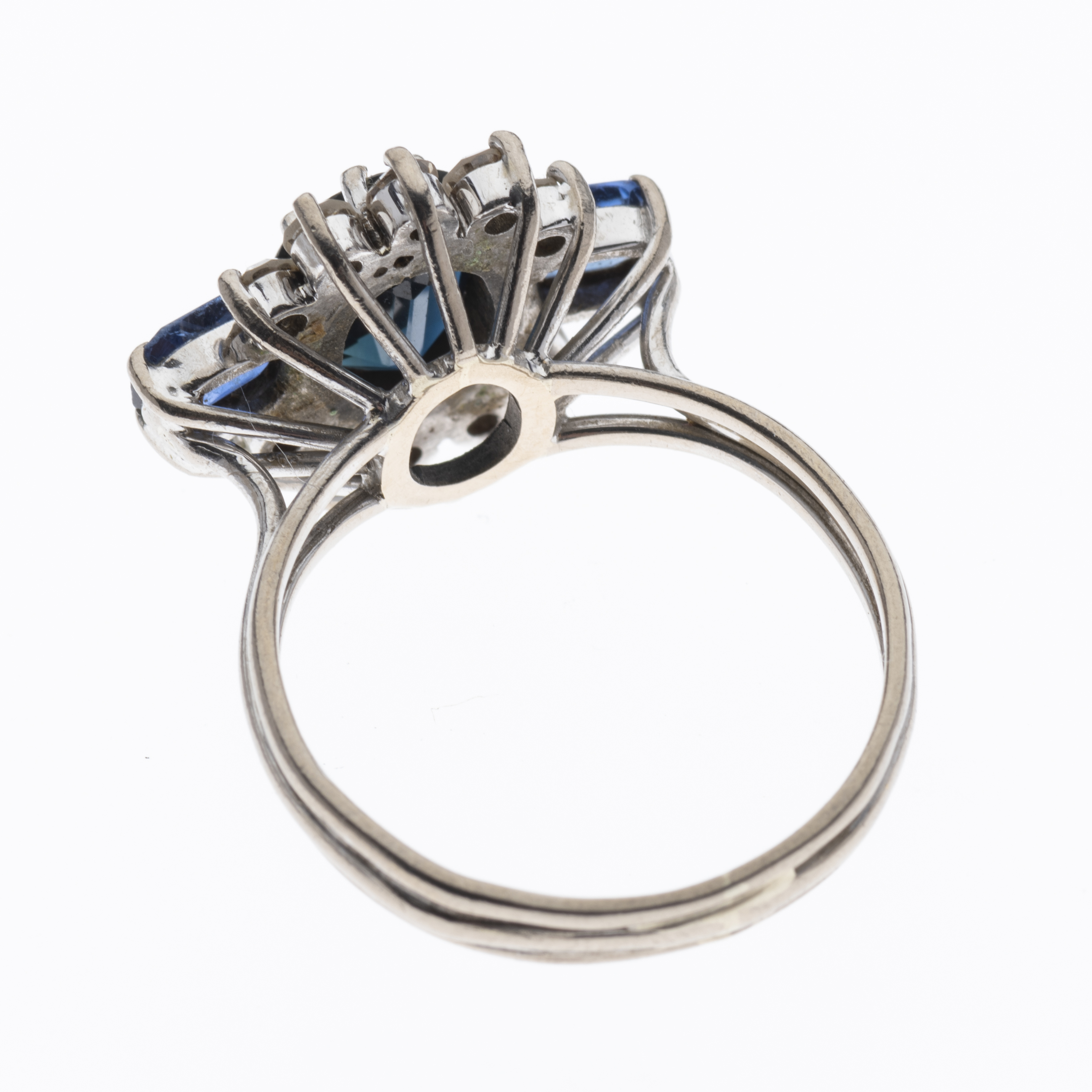 Graff, a mid 20th century sapphire three-stone and diamond dress ring - Image 2 of 3