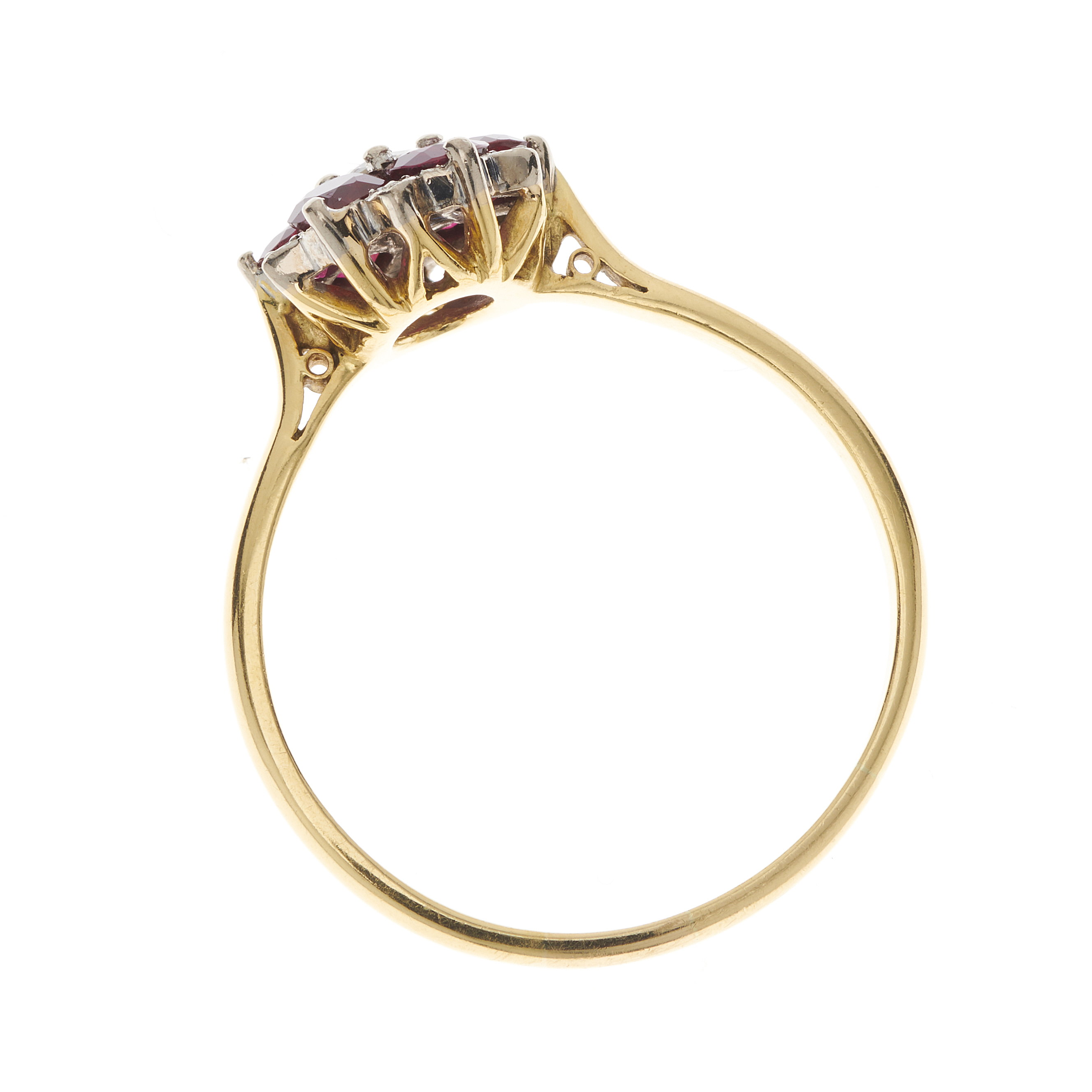 A mid 20th century 18ct gold diamond and ruby floral cluster ring - Image 2 of 3