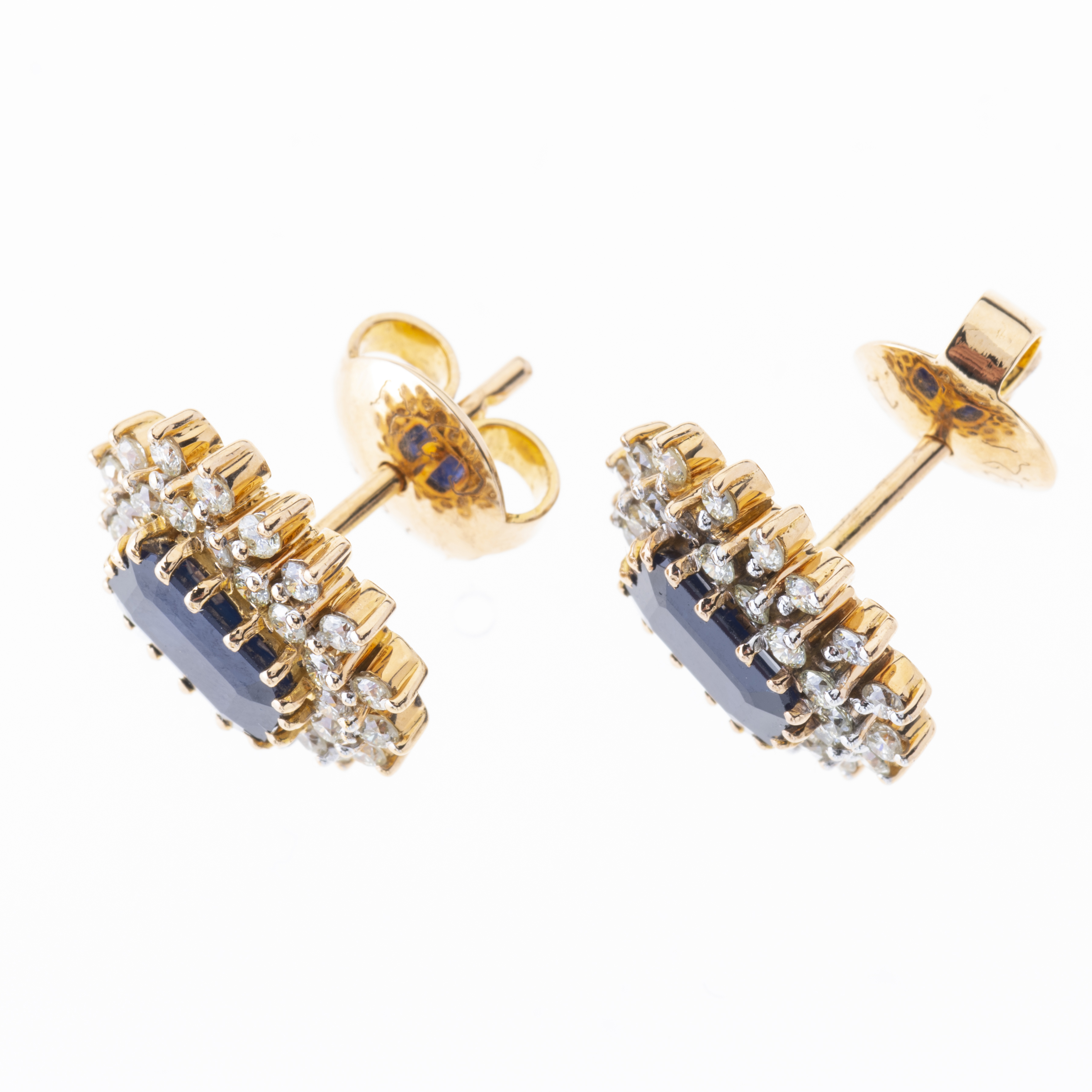 A pair of 18ct gold sapphire and diamond cluster earrings - Image 2 of 2