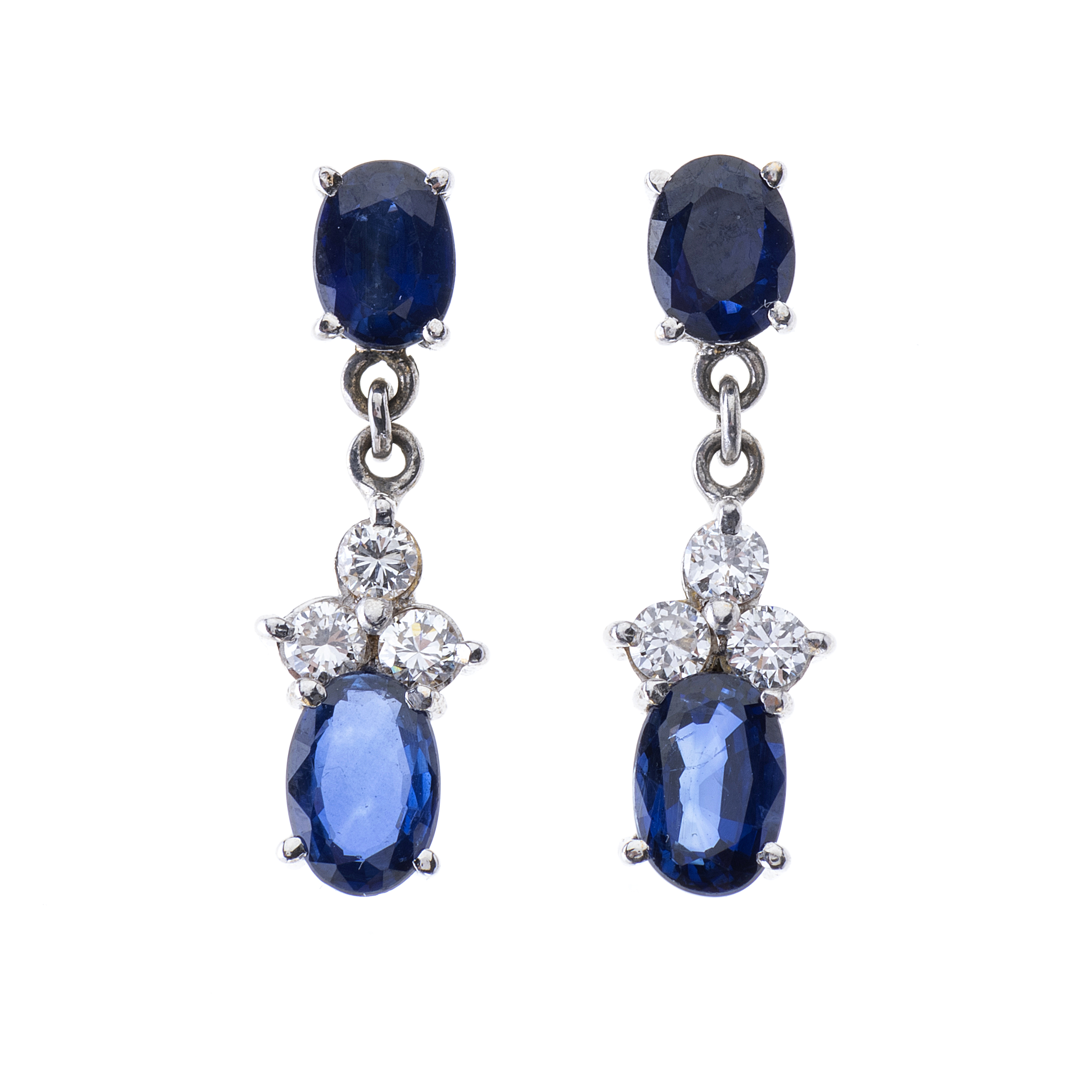 A pair of 18ct gold sapphire and diamond drop earrings