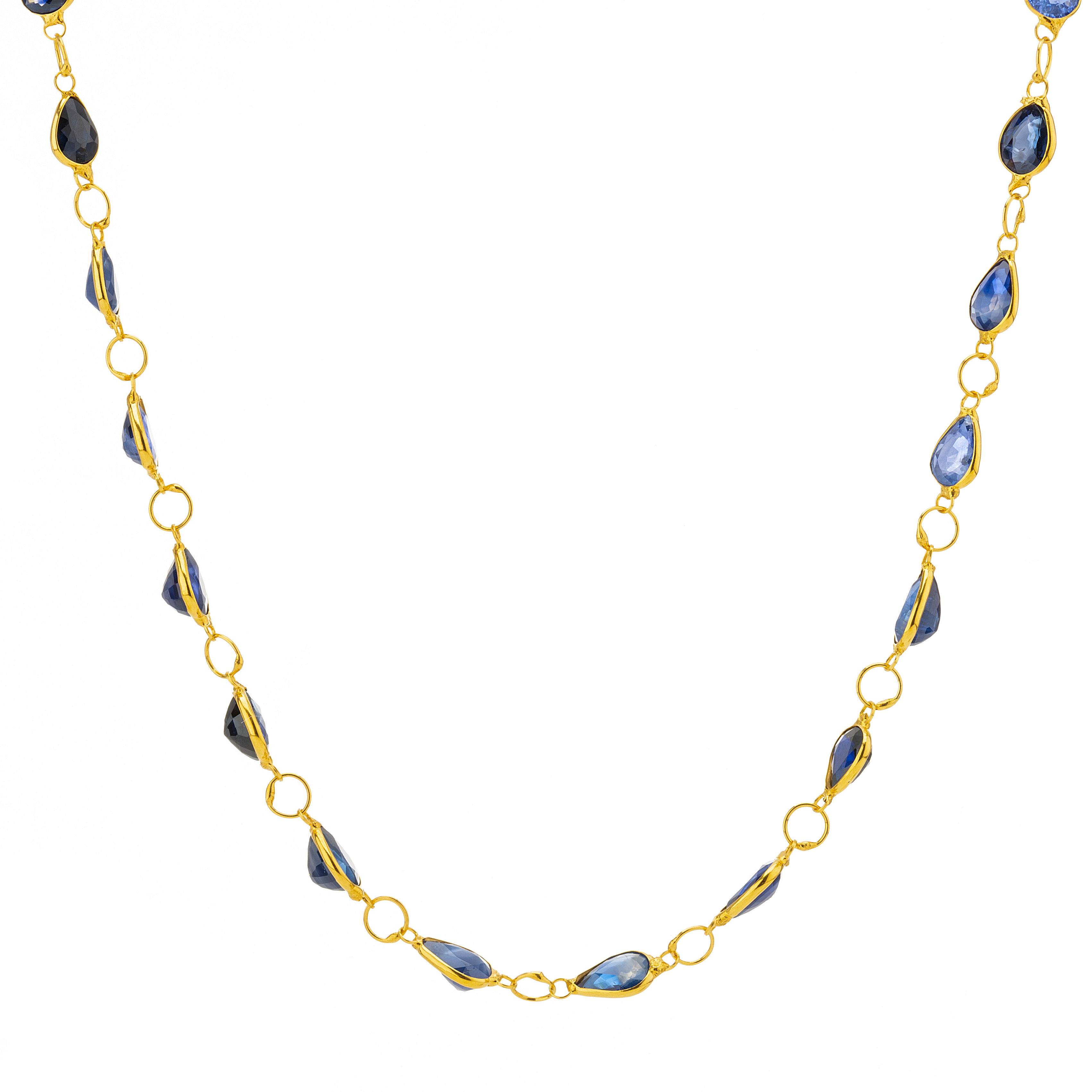 A 14ct gold sapphire line necklace