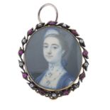 Gustavus Hamilton (1739-1775) A Georgian gold, ruby and diamond portrait miniature clasp, 1764