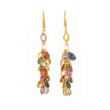 A pair of 14ct gold vari-hue sapphire fringe earrings