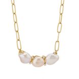 An 18ct gold baroque pearl and diamond necklace