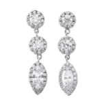 A pair of 18ct gold diamond triple cluster drop earrings