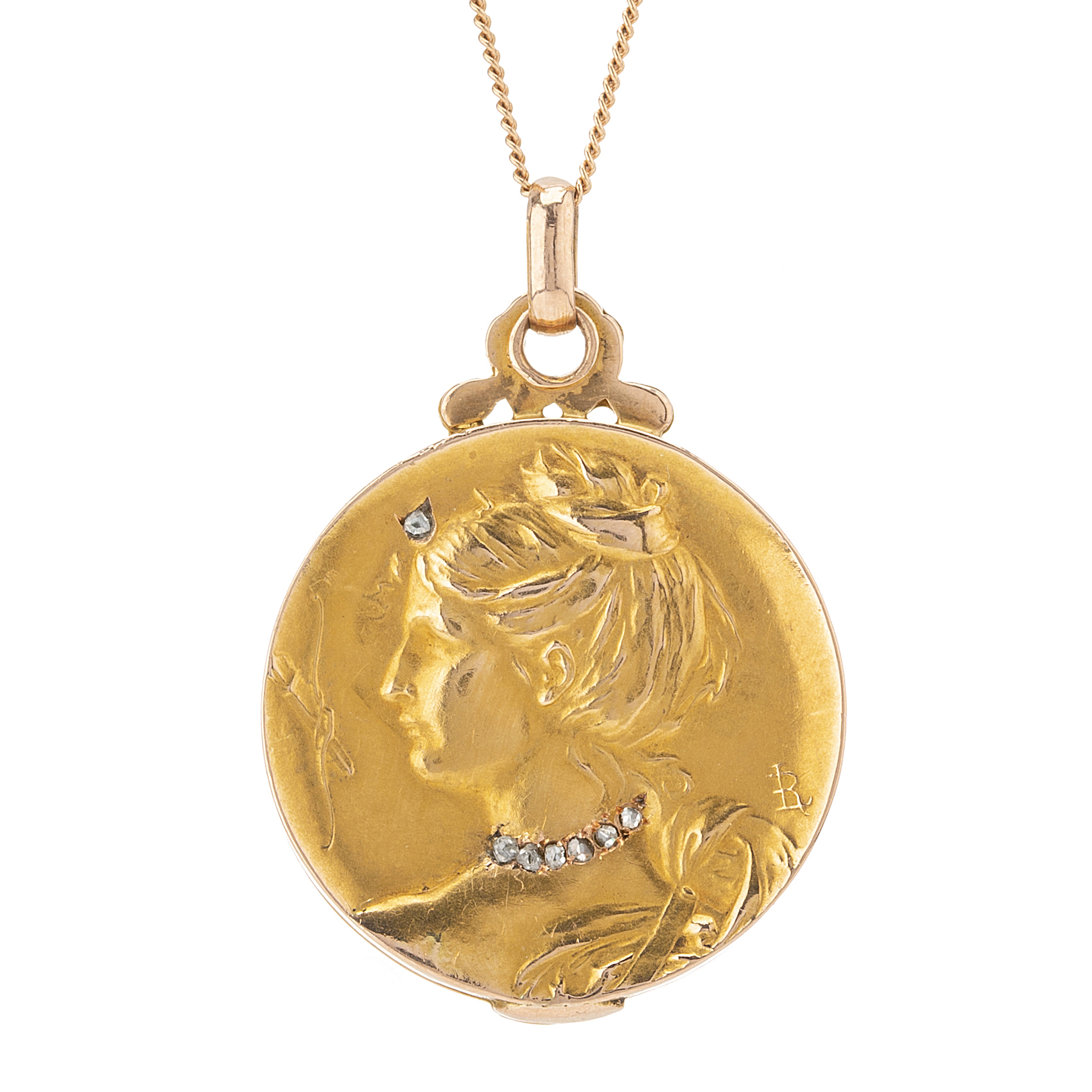 Louis Armand Rault, an Art Nouveau gold rose-cut diamond pendant, with chain