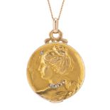 Louis Armand Rault, an Art Nouveau gold rose-cut diamond pendant, with chain