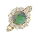 A late Victorian 18ct gold black opal and diamond cluster ring