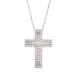 An 18ct gold vari-cut diamond cross necklace