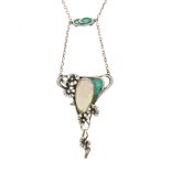 An Arts & Crafts silver, blister pearl and enamel floral necklace