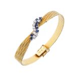 A 1960s 18ct gold sapphire and diamond textured bracelet