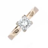 A 14ct gold square-shape diamond single-stone ring, of 1.03cts