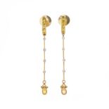 A pair of 18ct gold sapphire, diamond and citrine briolette drop earrings