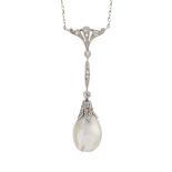 An Edwardian natural pearl and diamond necklace