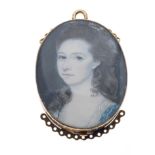 A Georgian gold portrait miniature clasp, depicting a lady