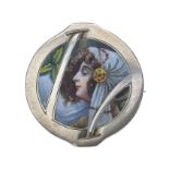 A Jugendstil silver and enamel portrait brooch