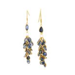 A pair of 14ct gold sapphire fringe earrings