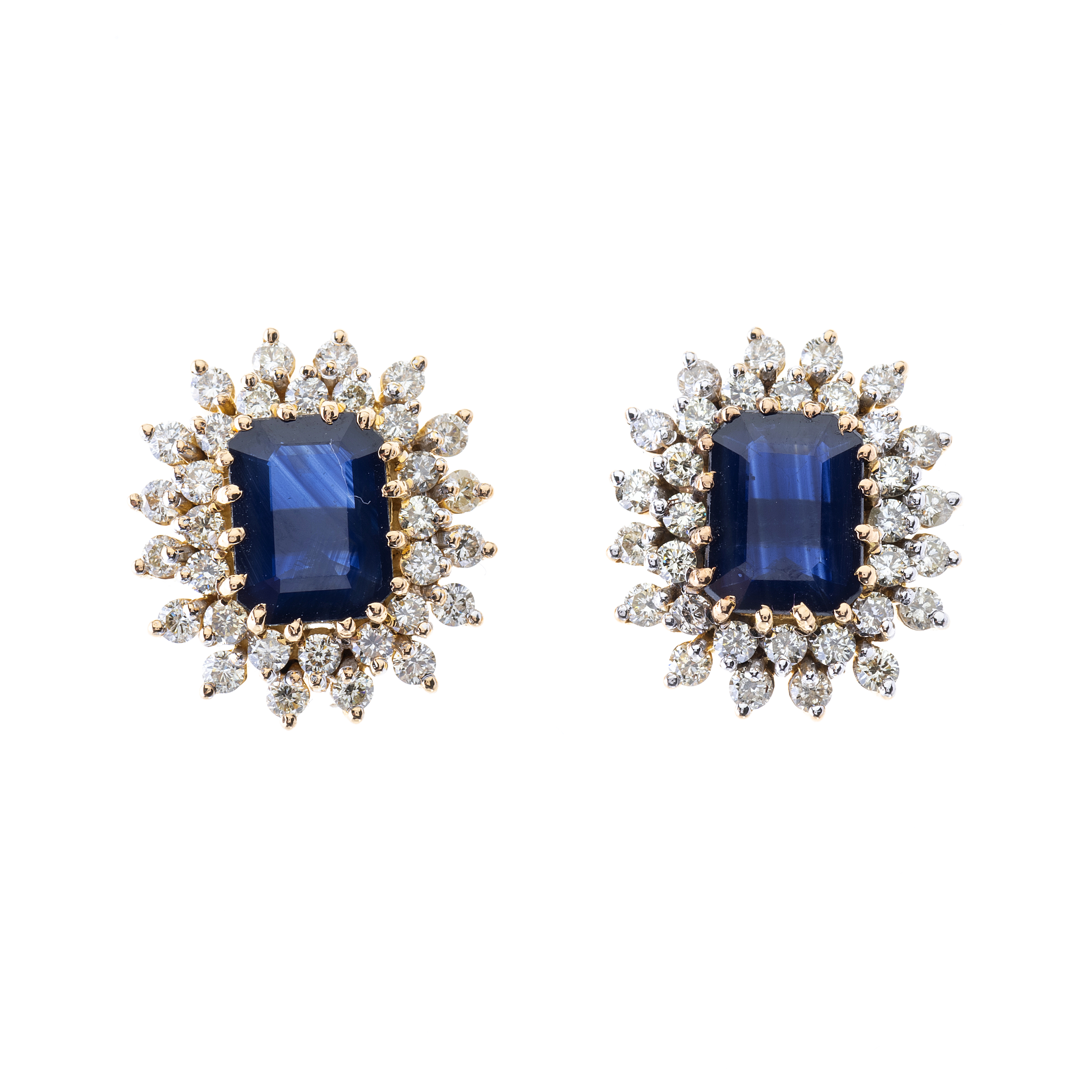 A pair of 18ct gold sapphire and diamond cluster earrings