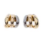 A pair of 18ct gold diamond tri-colour hoop earrings