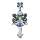 William Hair Haseler for Liberty & Co., an Arts & Crafts silver, mother-of-pearl and enamel pendant