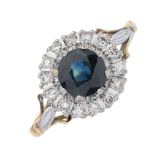 A mid 20th century 18ct gold and platinum, sapphire and diamond cluster ring