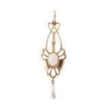 Barnet Henry Joseph, an Arts & Crafts 9ct gold opal and pearl pendant