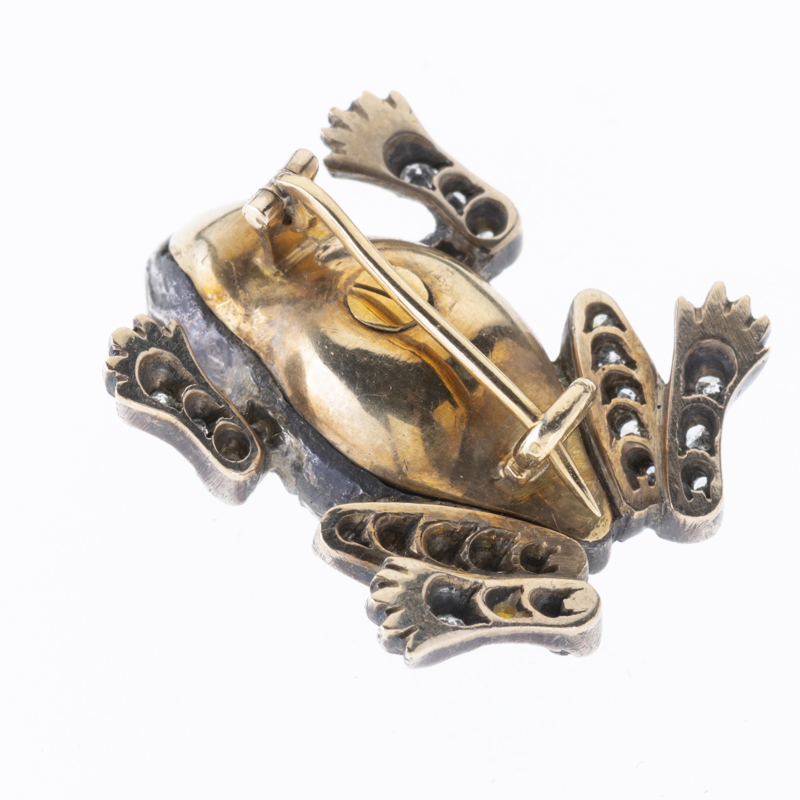 A late Victorian silver and gold, pave-set diamond and ruby frog brooch - Image 2 of 2