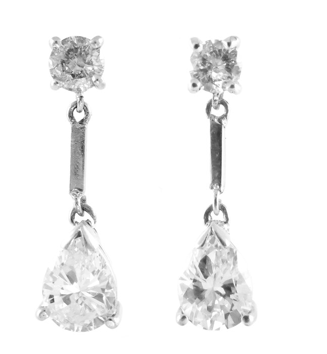 A pair of 18ct gold vari-cut diamond drop earrings