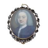 Gustavus Hamilton (Irish, 1739-1775) A Georgian gold diamond portrait miniature clasp, 1763