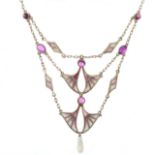 Hermann & Speck, Pforzheim, a Jugendstil silver, plique-a-jour enamel, amethyst and pearl necklace