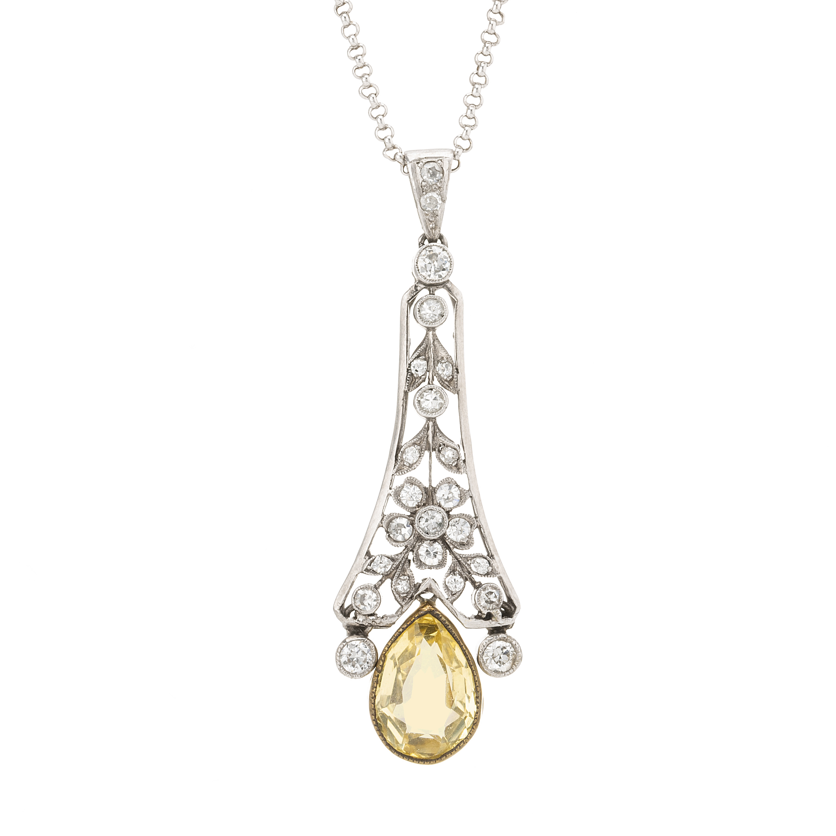 An early 20th century Sri Lankan yellow sapphire and diamond necklace
