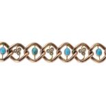 An Edwardian 9ct gold turquoise and split pearl bracelet