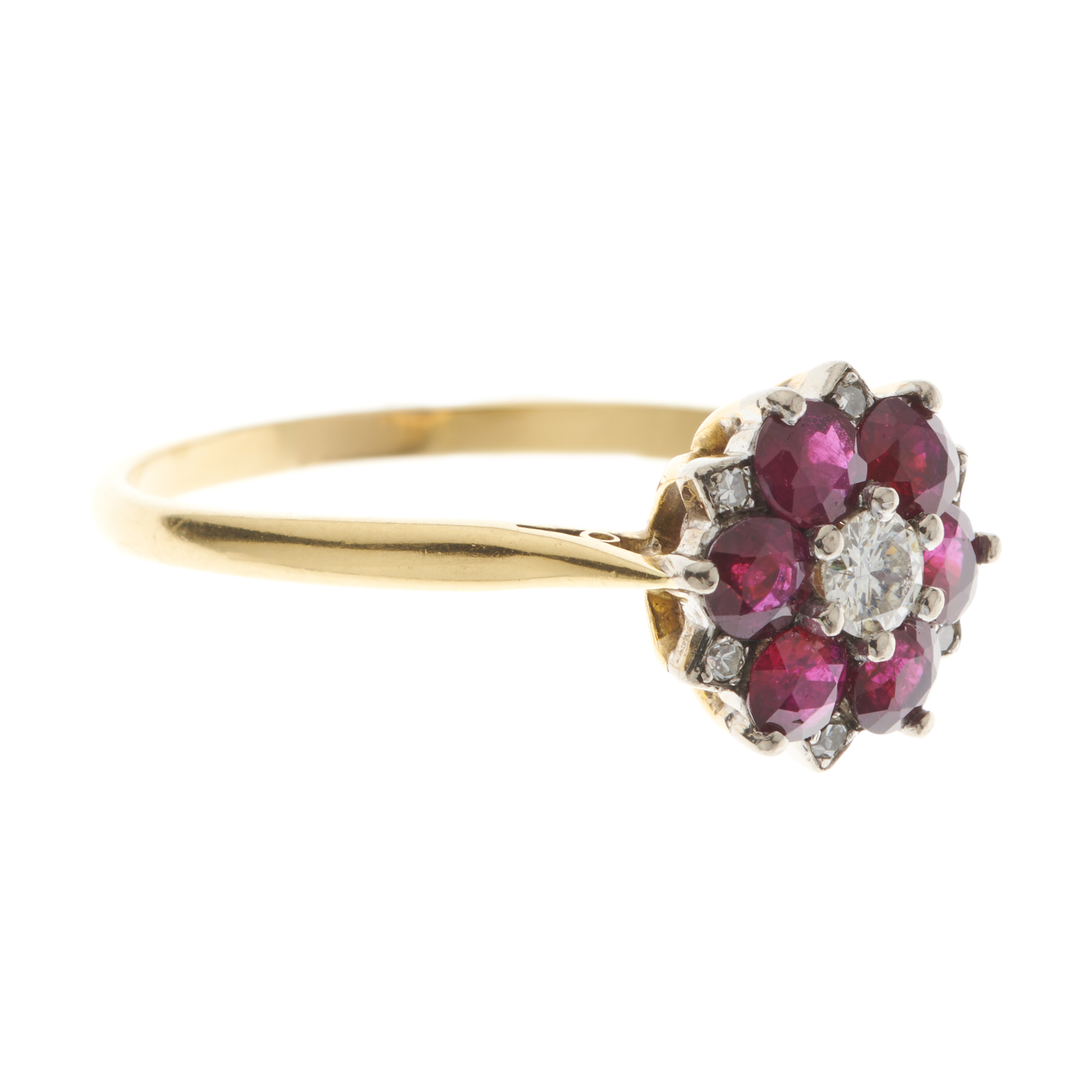 A mid 20th century 18ct gold diamond and ruby floral cluster ring - Image 3 of 3