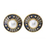 De Vroomen, a pair of 18ct gold mabe pearl and enamel earrings