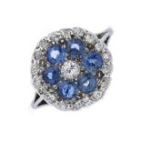 An early 20th century sapphire and diamond cluster ring