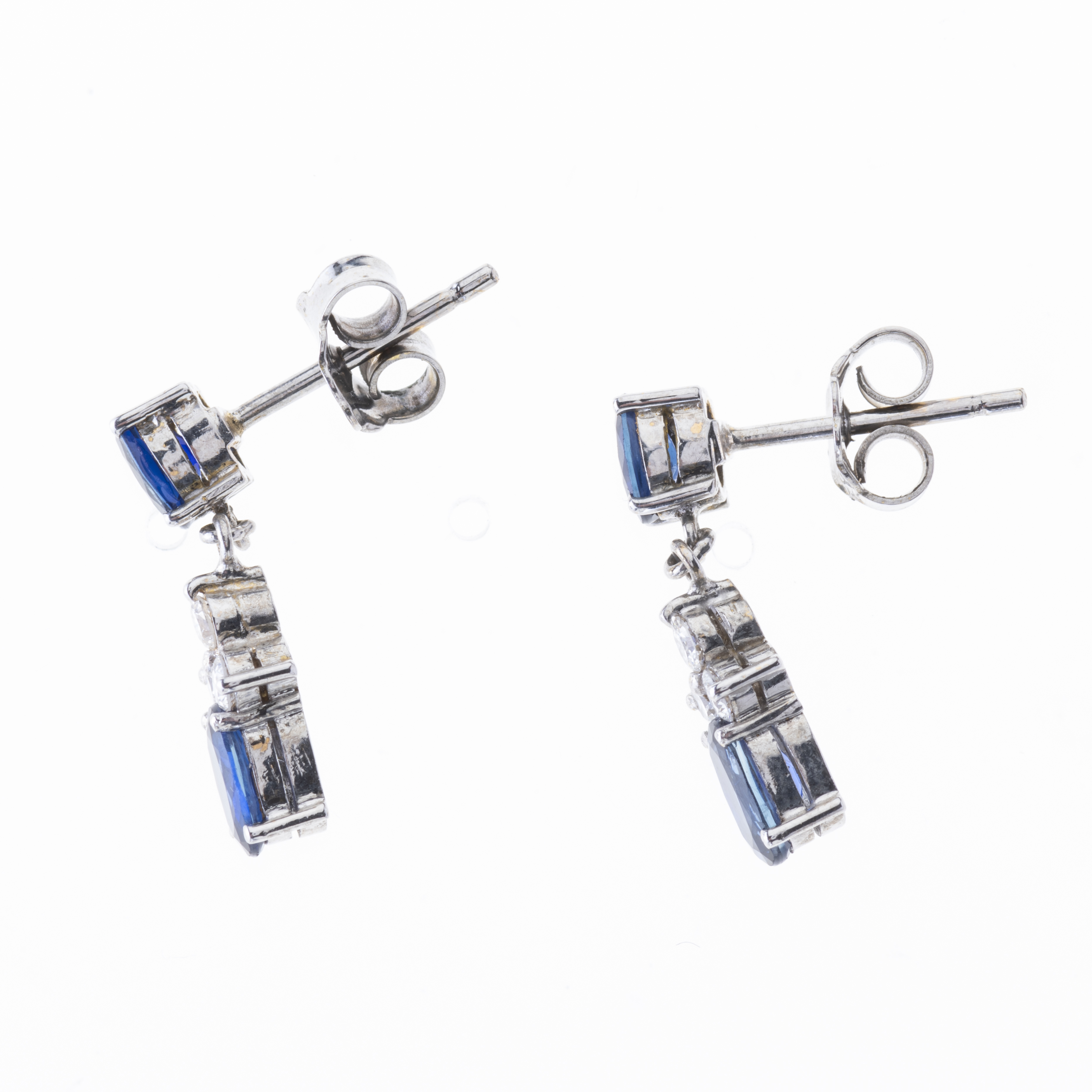 A pair of 18ct gold sapphire and diamond drop earrings - Image 2 of 2