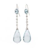 A pair of early 20th century aquamarine and diamond drop earrings