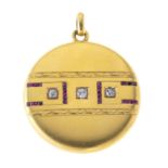 An Art Deco gold, old-cut diamond and ruby locket pendant